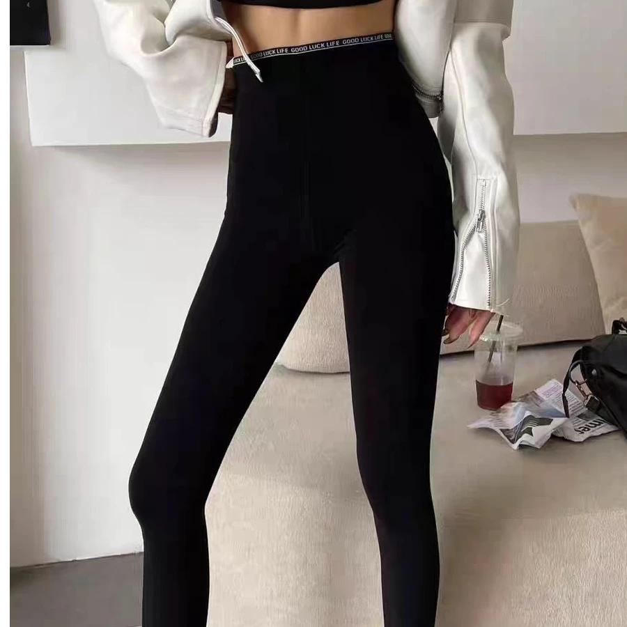 【张婷儿专属】高腰磨毛小黑裤刺绣裤子女士打底裤厚款保暖显瘦