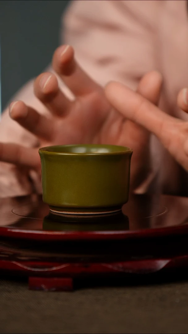 柴烧 扳指杯 黄金釉