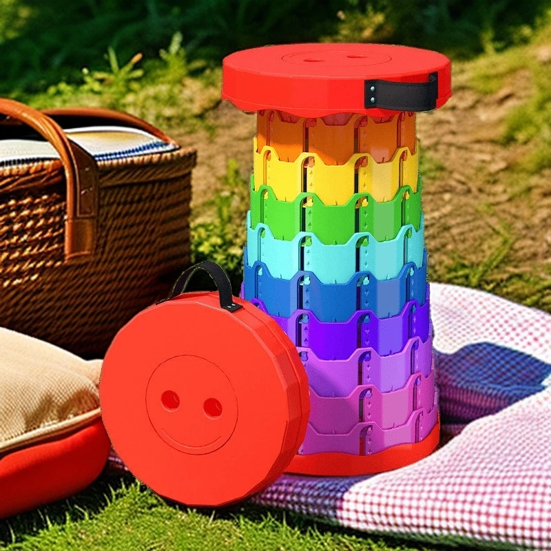 彩虹折叠凳子户外旅行钓鱼烧烤可调节收缩凳高铁火车七彩凳