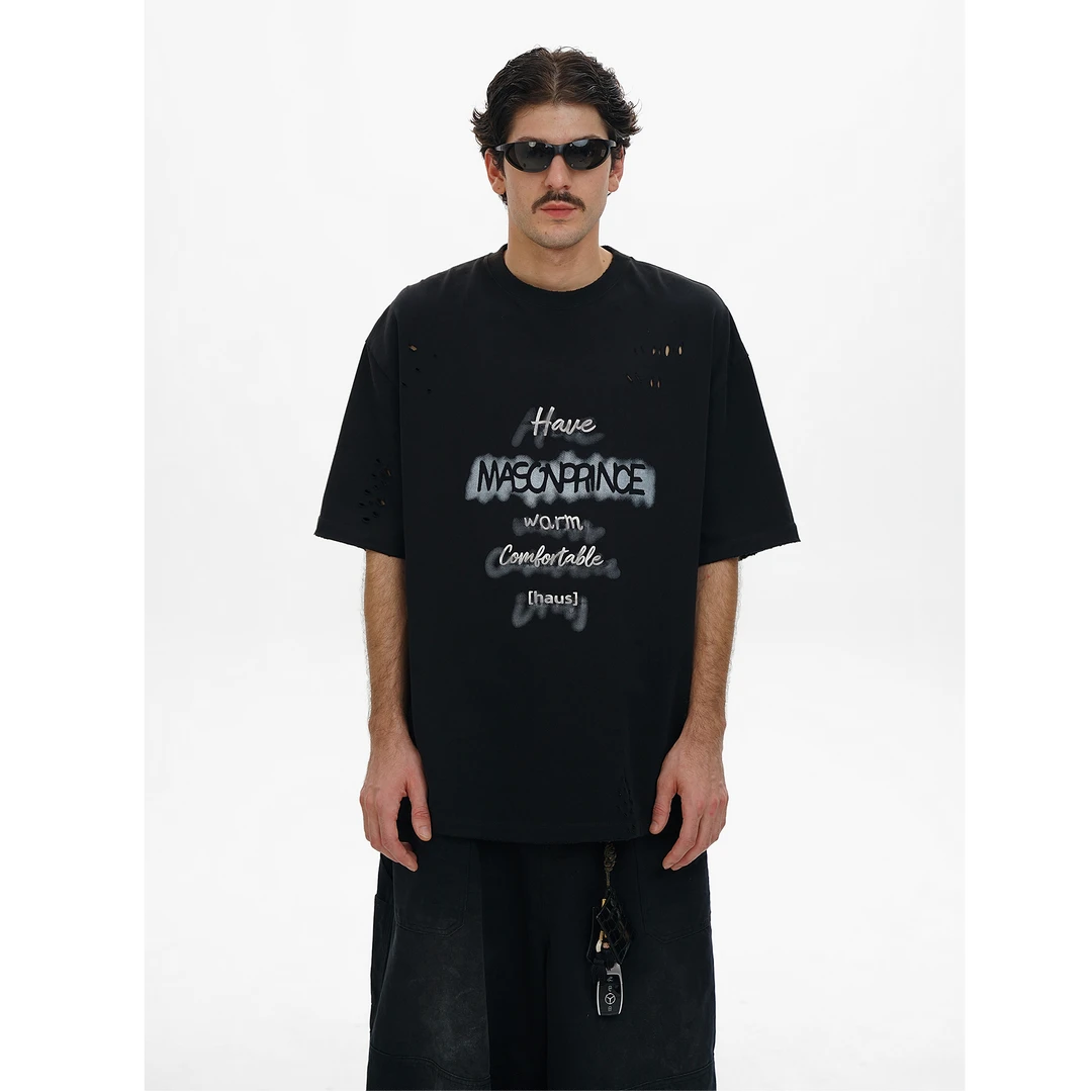 MASONPRINCE夏季新款秀场限定HAUS系列双工艺短袖纯棉印花情侣T恤
