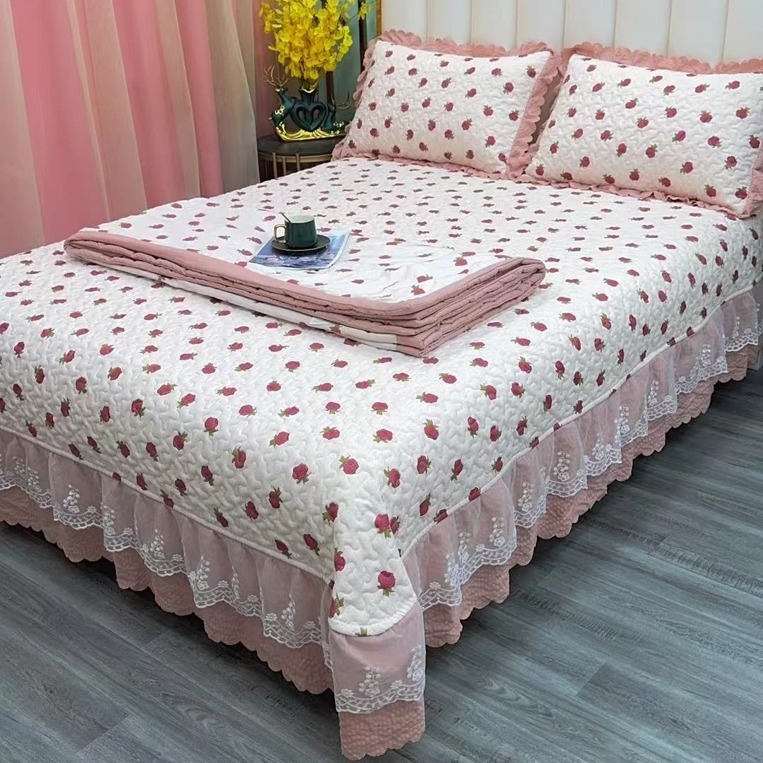 新款针织棉床盖夏凉被四件套床上用品防滑床盖三件套