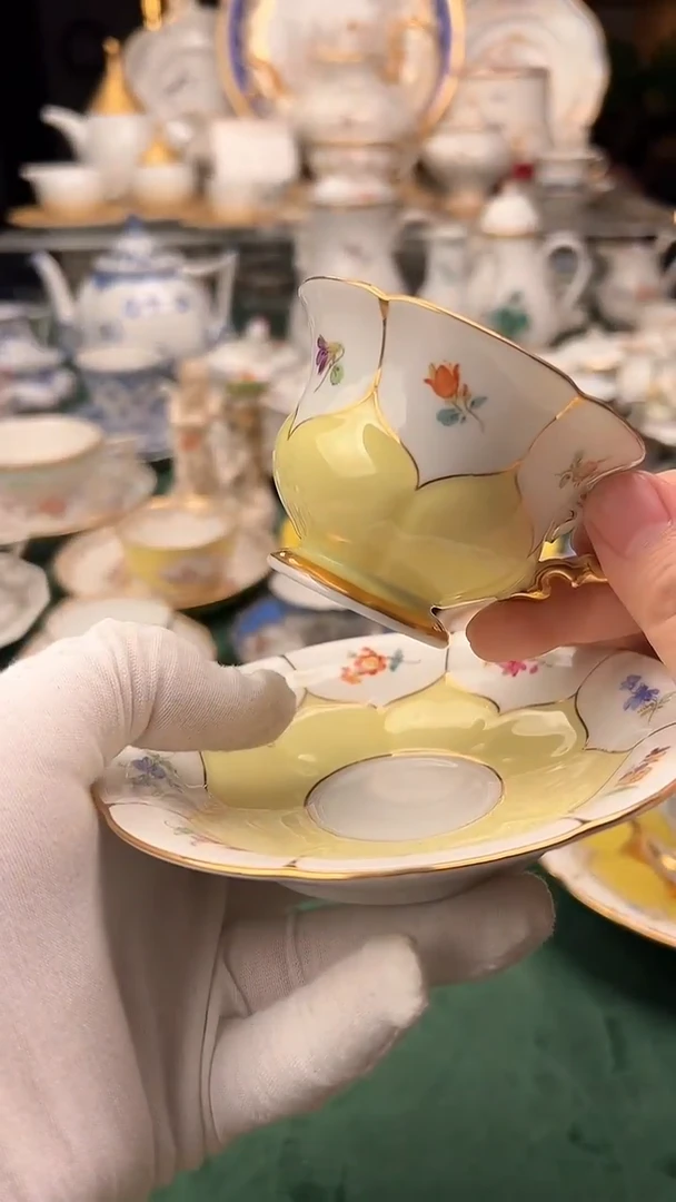 瓷片梅森BF黄色摩卡杯碟