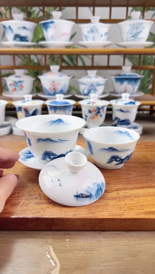 微瑕千里江山150ml三才盖碗+主人君杯
