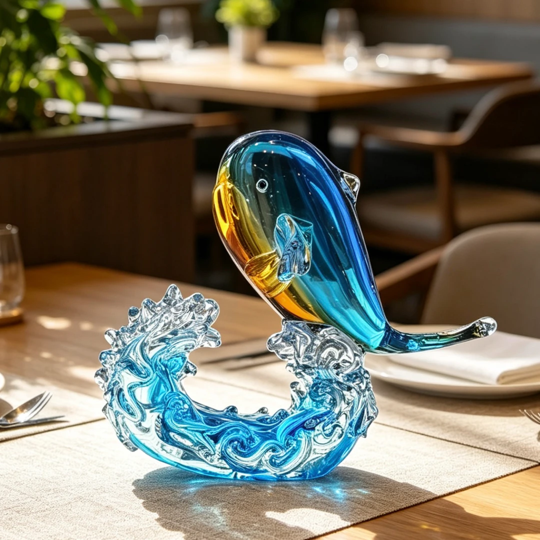 致尚甄选非遗手工琉璃海浪鲸鱼鲸涛骇浪摆件饰品礼品工艺品收藏品