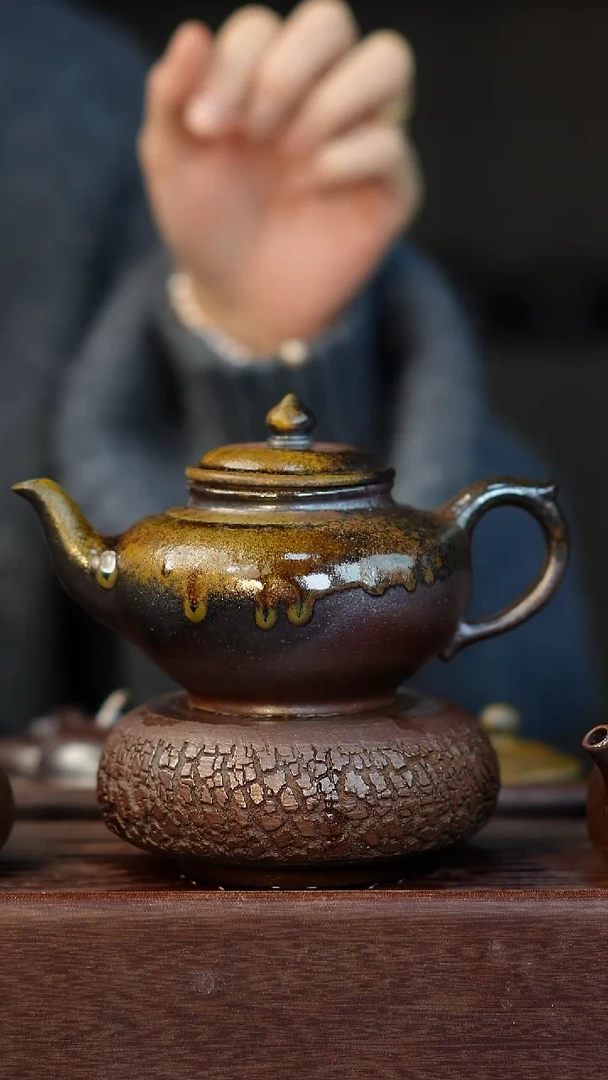 茶壶紫砂柴烧紫砂天青笑樱壶