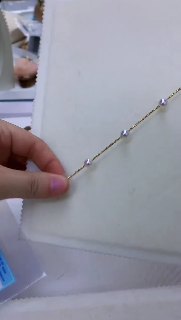 18K金镶嵌饰品海水珍珠7-8三珠设计款手链·K黄