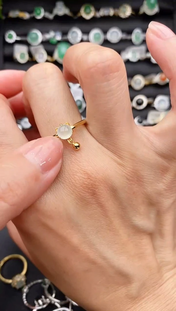 【闪购商品】翡翠戒指银S925镶嵌缅甸天然A货翡翠111  1-6