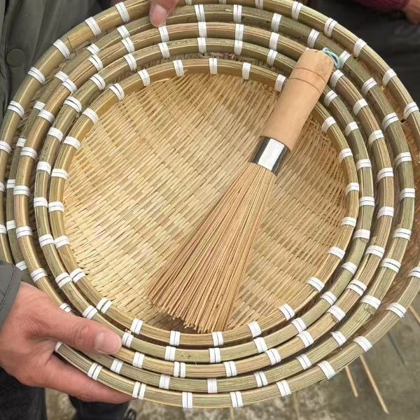 天然竹编手工艺竹编馒头筐滤米洗菜蓝收纳筐加一个竹刷吧