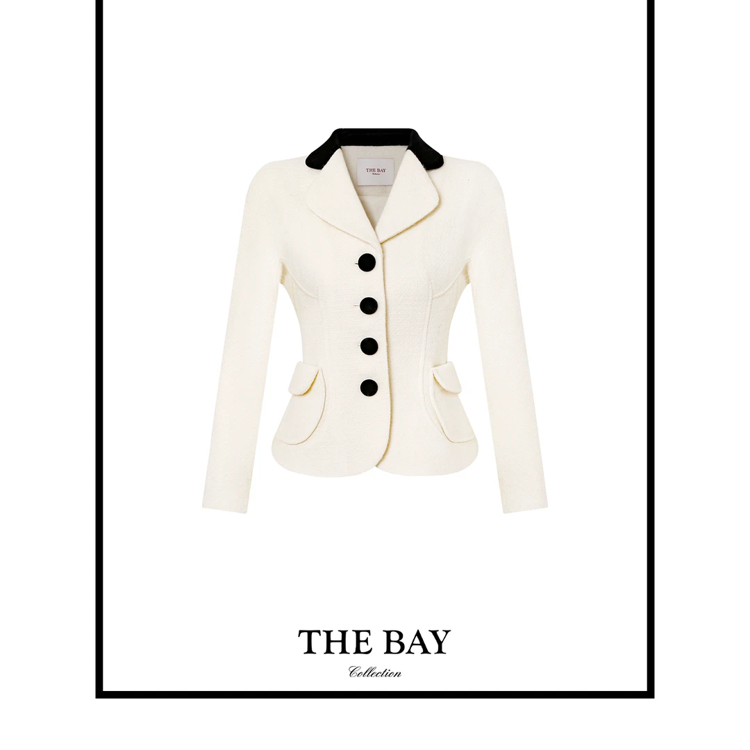 TheBay【白宫】bar jacket 丝绒拼接羊毛收腰外套Bay2SQXL0279