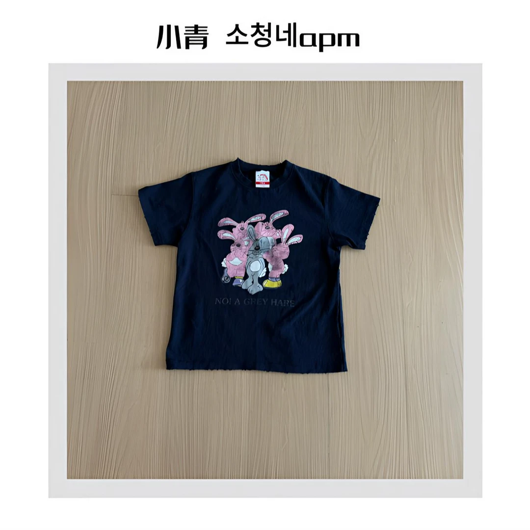 韩国东大门 公鸡/一群粉色小兔子卡通休闲T恤