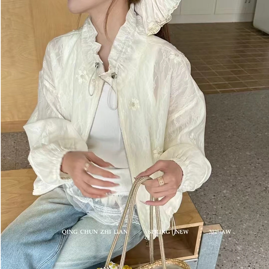 欧货立领蕾丝防嗮外套8818