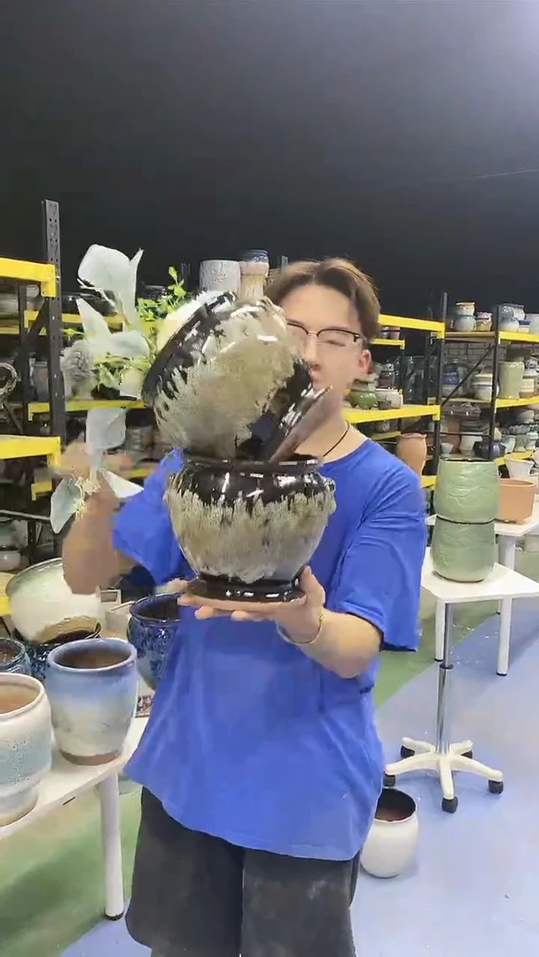 紫砂花盆宜兴紫砂粗陶花盆15*16