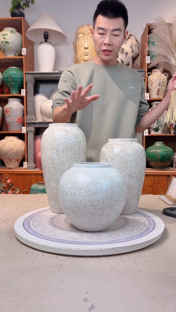 瓶陶瓷花瓶 无花  茶白三件套