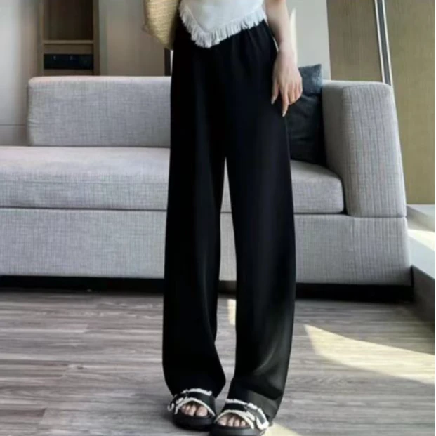 韩单冰丝冷感防晒裤高腰窄版阔腿裤甩甩裤