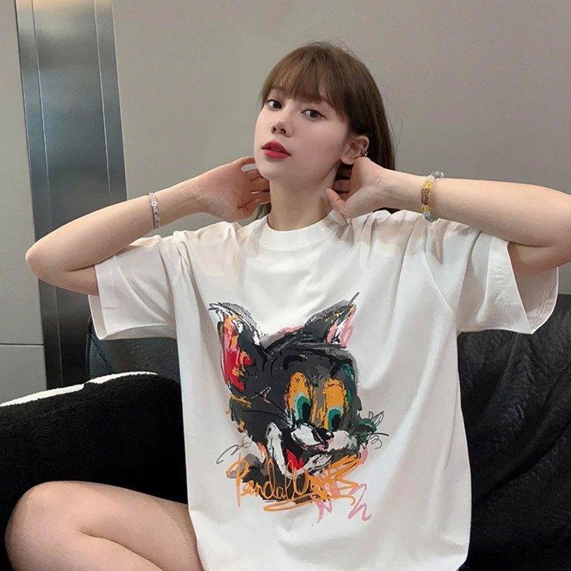 美式白色短袖t恤女装2025新款爆款早夏季宽松中长款百搭洋气上衣