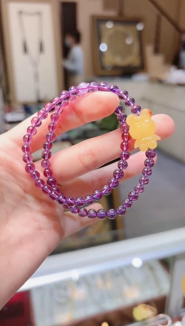 【闪购商品】水晶手串未镶嵌蜜蜡熊紫水晶手串两圈Y