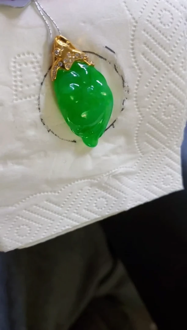 颈饰18K金镶嵌翡翠小***?随型
