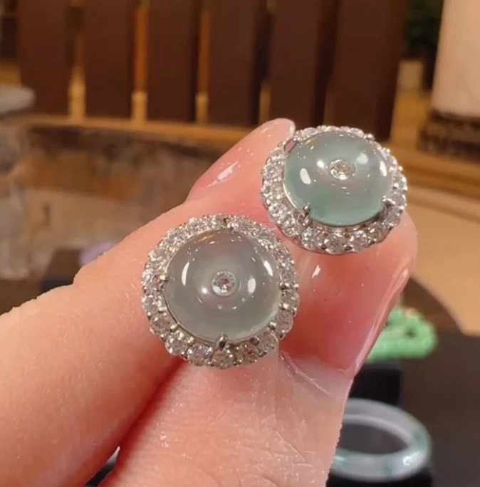 天然A货翡翠HCH16蛋面耳钉多样性发一