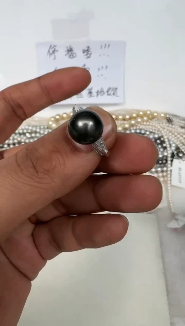 银S925镶嵌戒指海水珍珠戒指