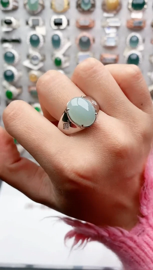 【闪购商品】翡翠戒指银S925镶嵌天然翡翠时尚男戒