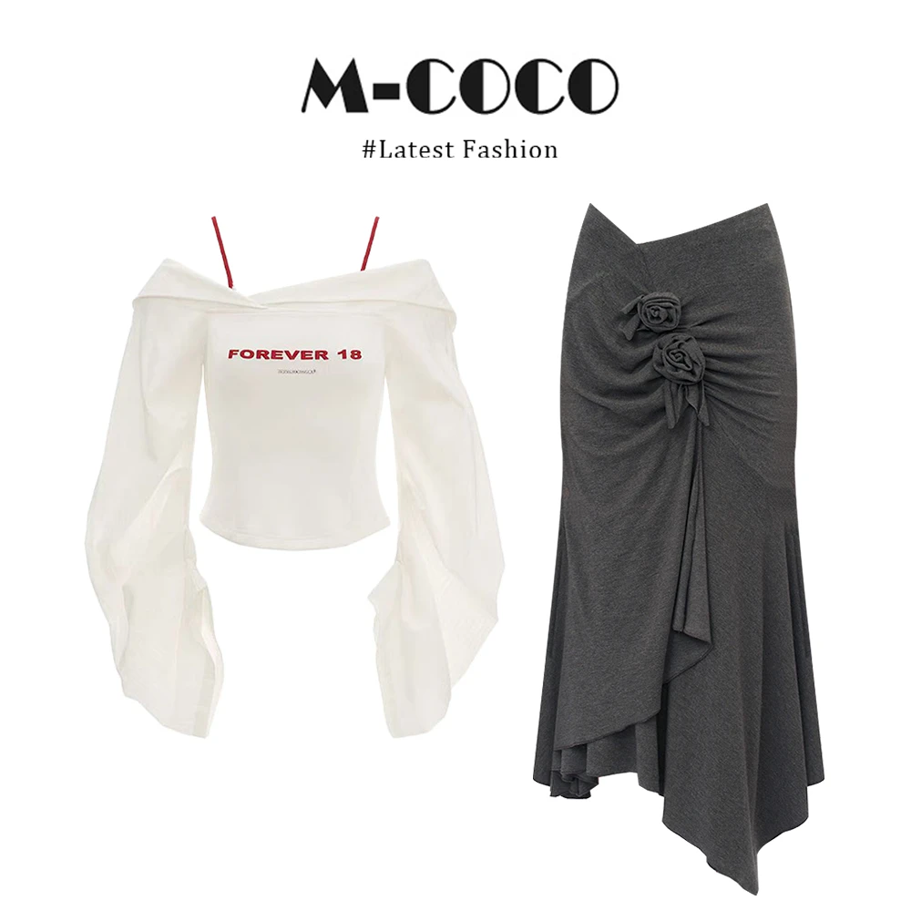 韩系一字肩长袖衬衫上衣吊带背心灰色褶皱半身裙三件套