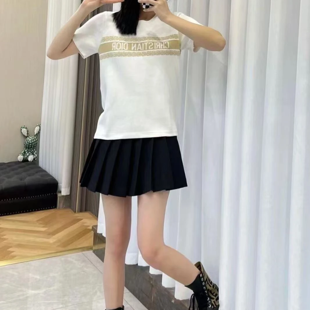 全新未使用 DIOR/迪奥 圆领字母印花短袖 白金/S