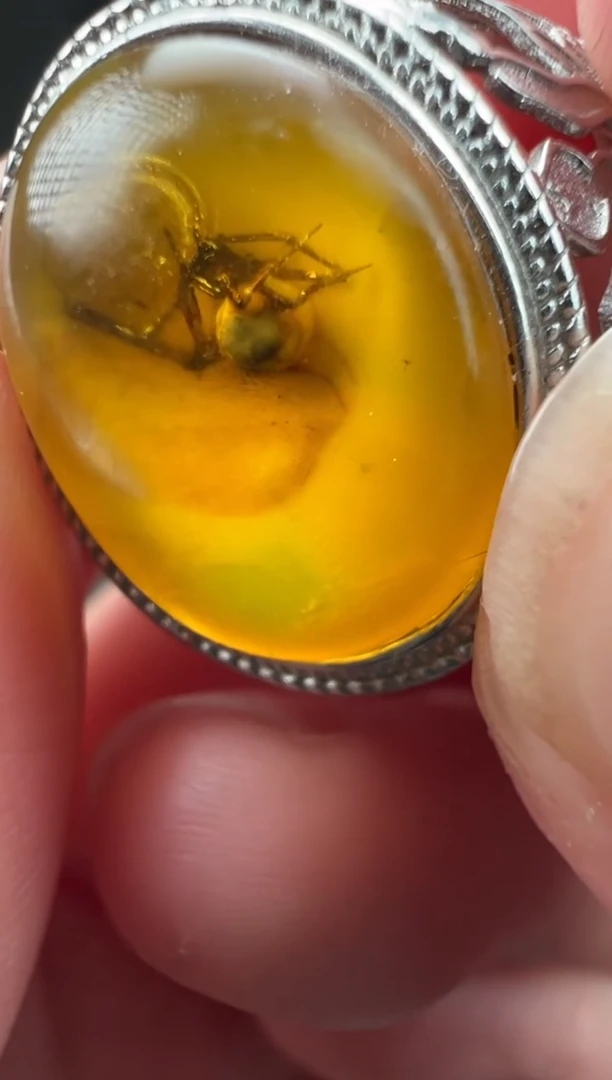 银S925镶嵌琥珀戒指戒指