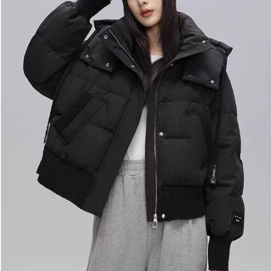 连帽拼接棉服保暖外套女冬季新款时尚洋气减龄上衣#4215