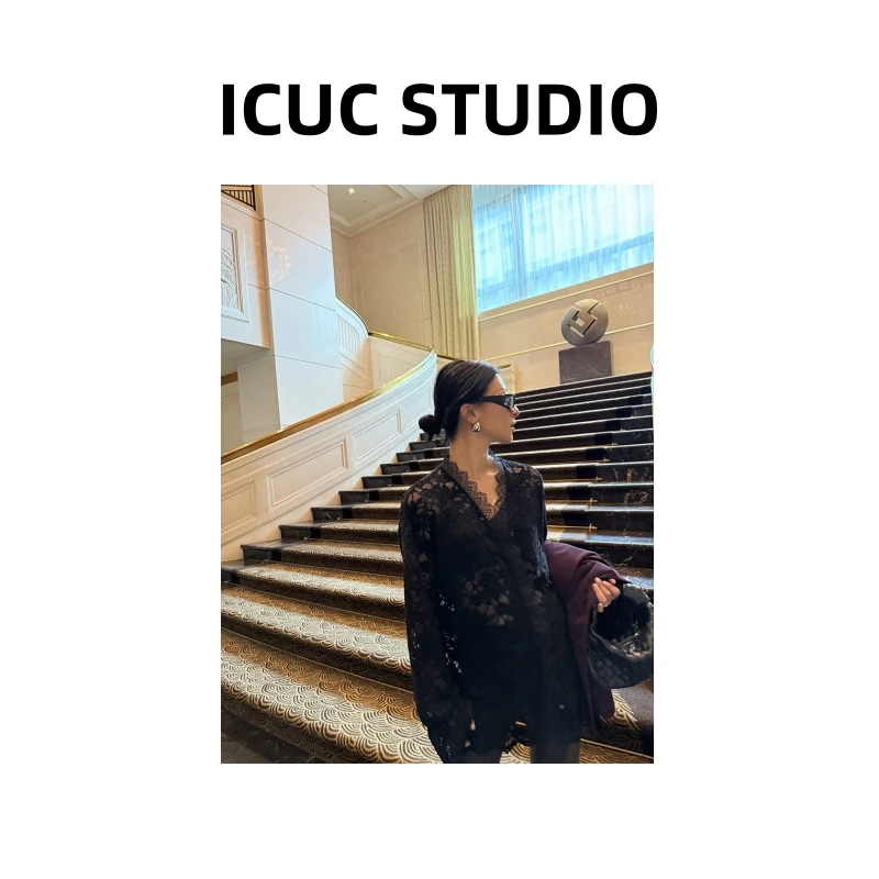 ICUC定制-【立体花朵蕾丝开衫】 春夏新款小V领蕾丝衫625