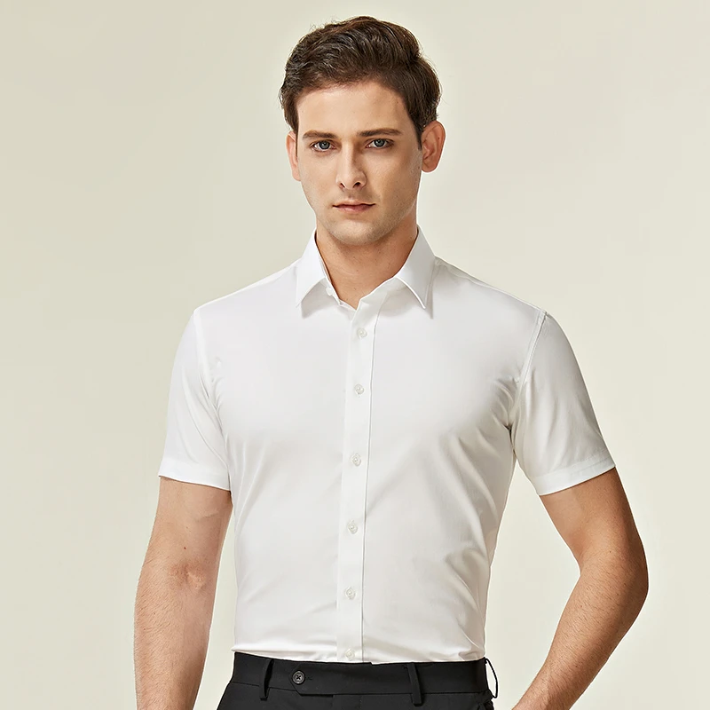 遮肚显瘦微弹白色衬衫男士短袖夏季修身商务职业正装免烫透气衬衣