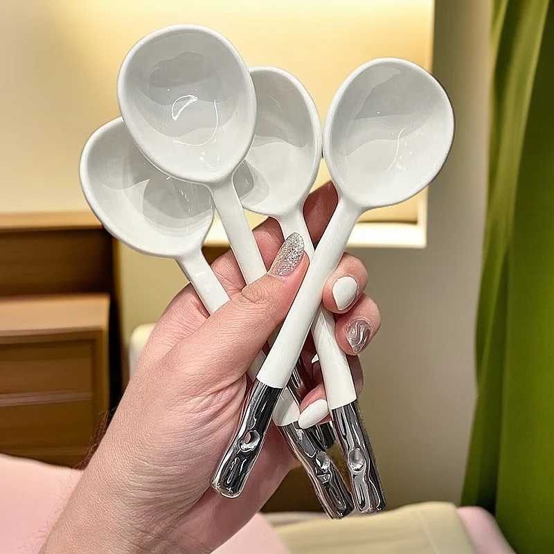 高颜值陶瓷勺子家用汤勺套装长柄吃饭调羹轻奢舀粥大汤匙高档精致