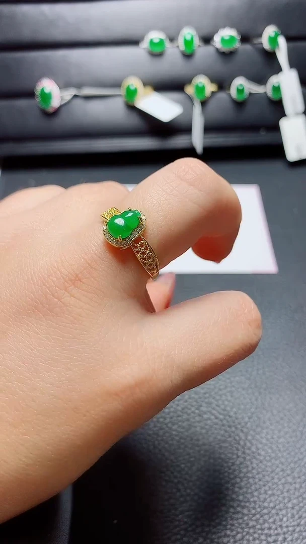 银S925镶嵌戒指翡翠天然翡翠A货s925银镶