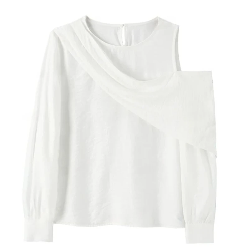 韩版设计感不规则斜肩长袖衬衫女2025春秋新款时尚减龄气质上衣潮