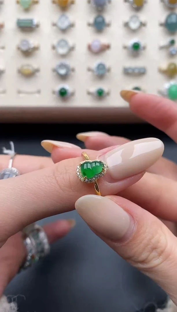 银S925镶嵌戒指翡翠一物一证一礼盒