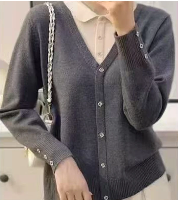 859【灰 假二件POLO领】高级感气质针织女毛衣