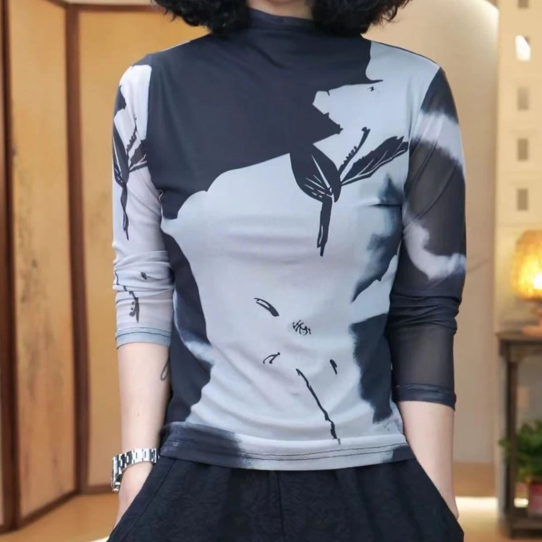 韩版印花网纱小衫-78