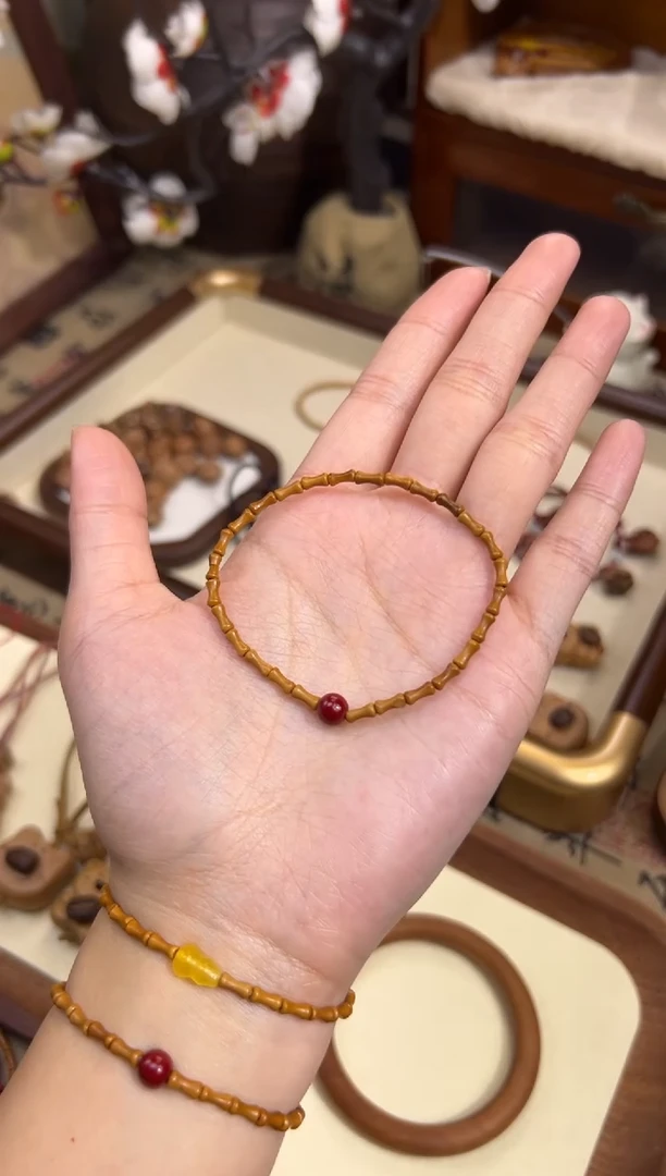 手串桃核【桃缘行】竹节「红色莎莎」桃木桃核辟、挡、驱、护 备注手围