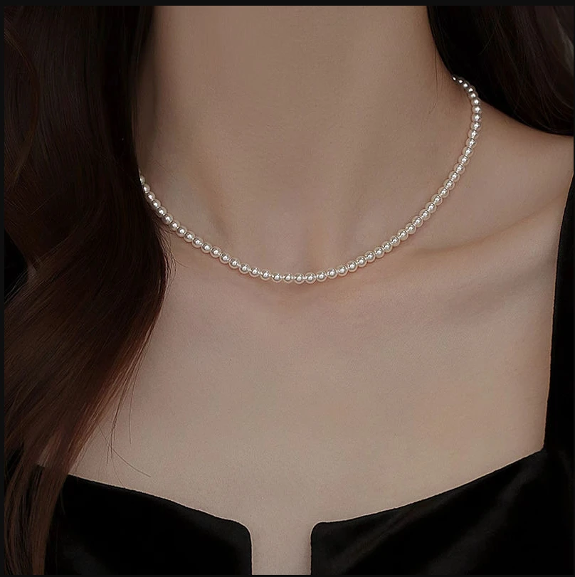 6-7mm天然珍珠项链小米珠锁骨链淡水珍珠正圆真珍珠