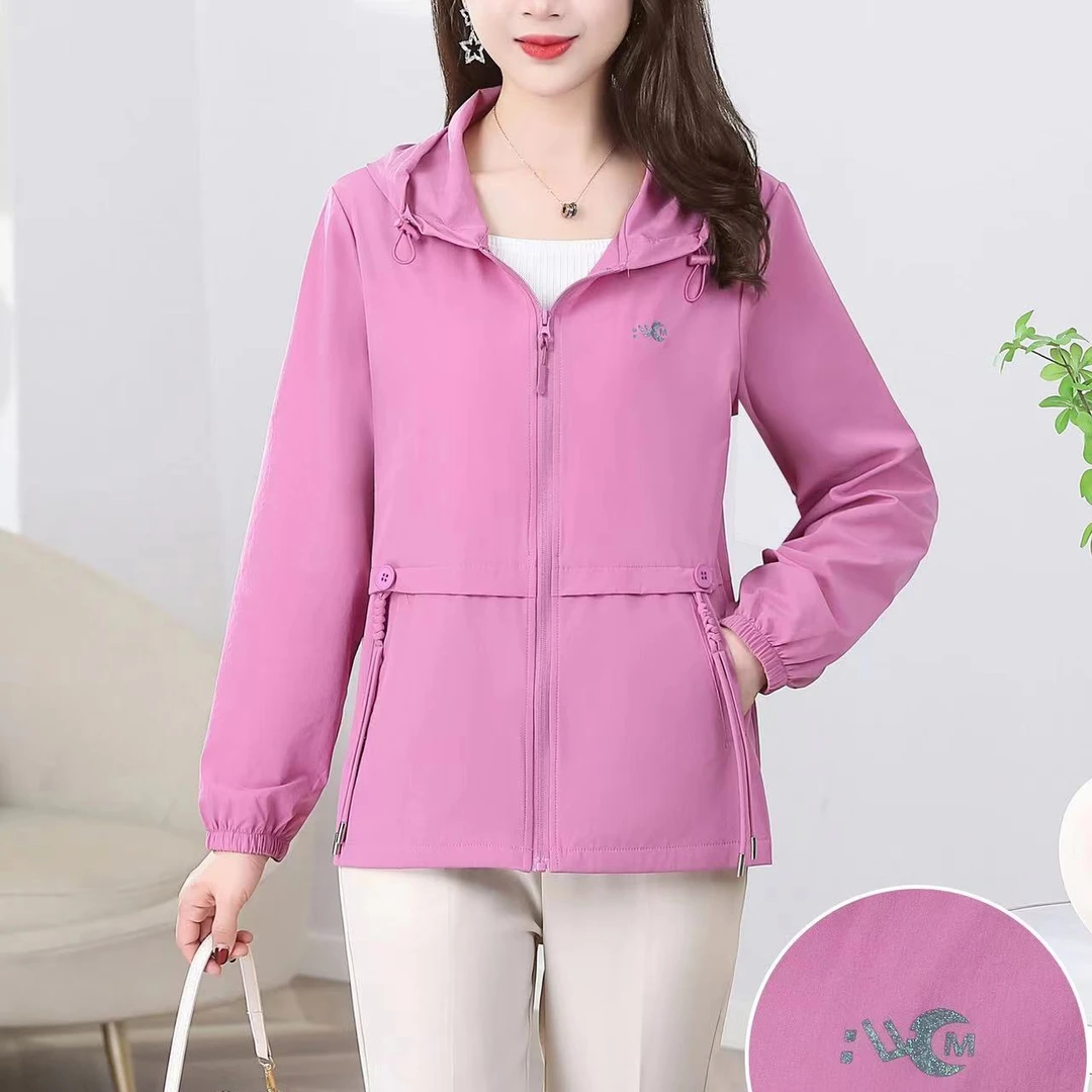 春秋新款时尚洋气纯色口袋连帽休闲短款外套女