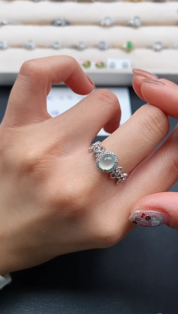 银S925镶嵌戒指翡翠3333333+3