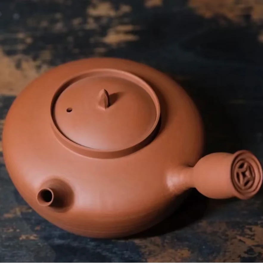 【云山茶语】水木铜钱孔红泥砂铫纯手工煮茶壶450cc