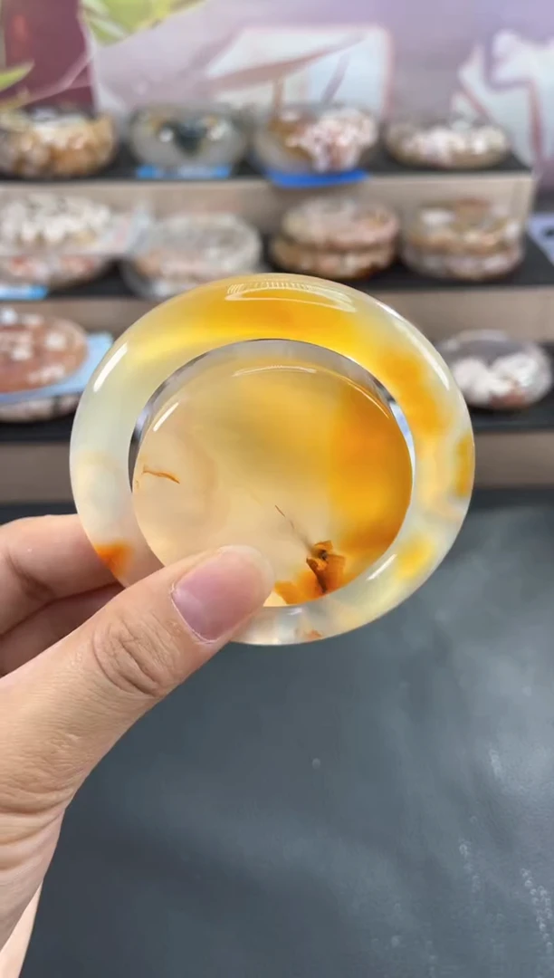 未镶嵌手镯石英质玉纯天然樱花玛瑙55