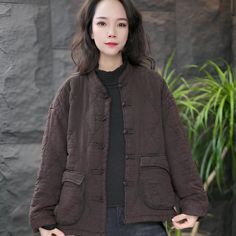 JJ【盘扣国风棉衣】立领耐磨女常规翻领保暖棉衣棉服上衣盘扣复古