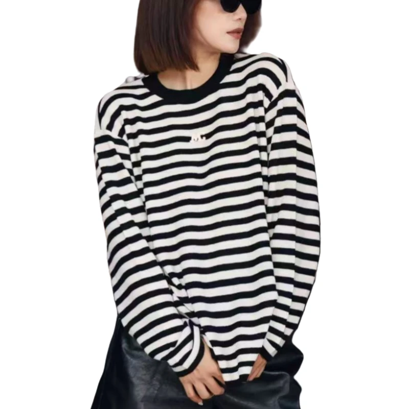 KUNGE-条纹毛针织衫条纹针织衫宽松百搭圆领-929