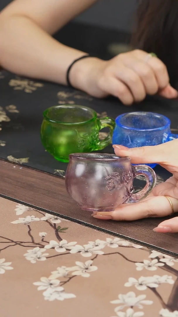 手工艺品琉璃紫色梅花侧把主人杯