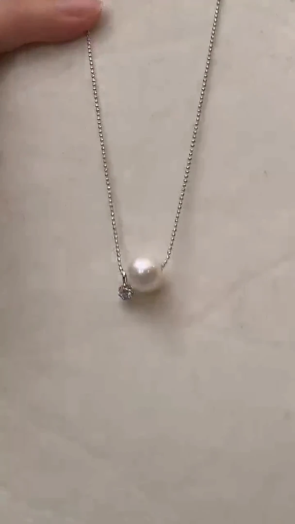 淡水珍珠银S925镶嵌吊坠(赠链)路路通小钻珍珠吊坠