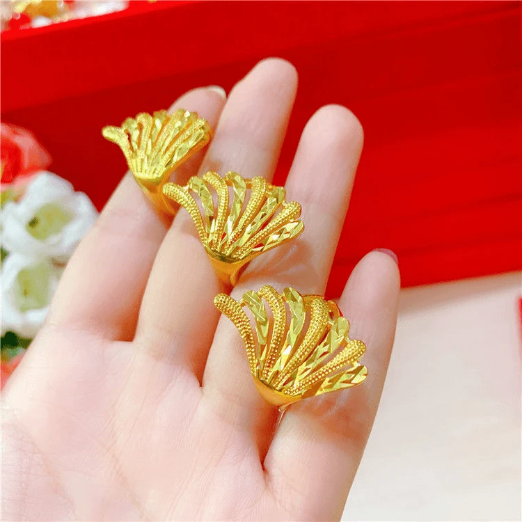 铜合金戒指女士戒指金色精美婚戒饰品大气高货越南沙气质百搭开口