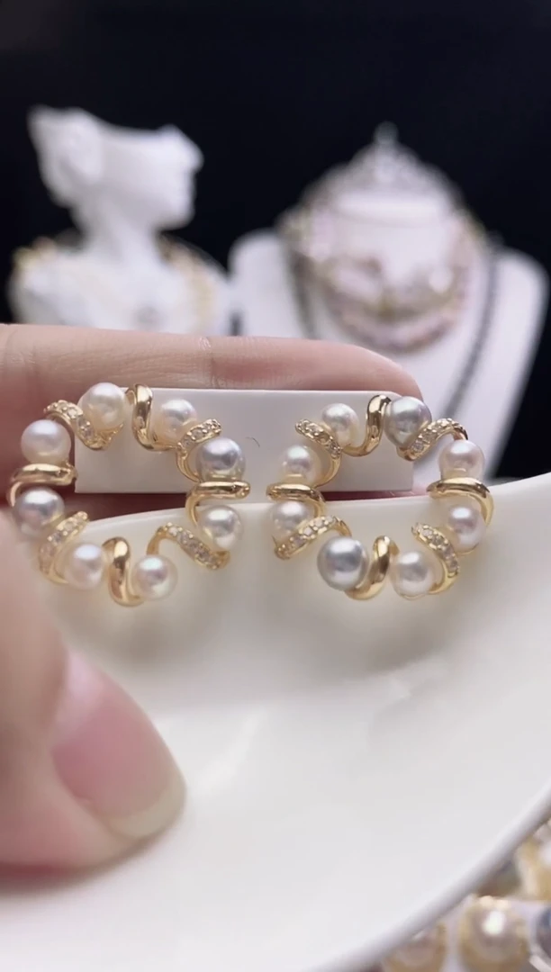 银S925镶嵌耳钉海水珍珠海水珍珠耳钉