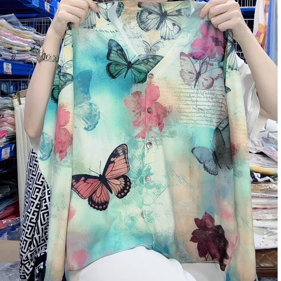 《妞妞》 夏季新款蝴蝶V领开衫上衣0646002-V领图色