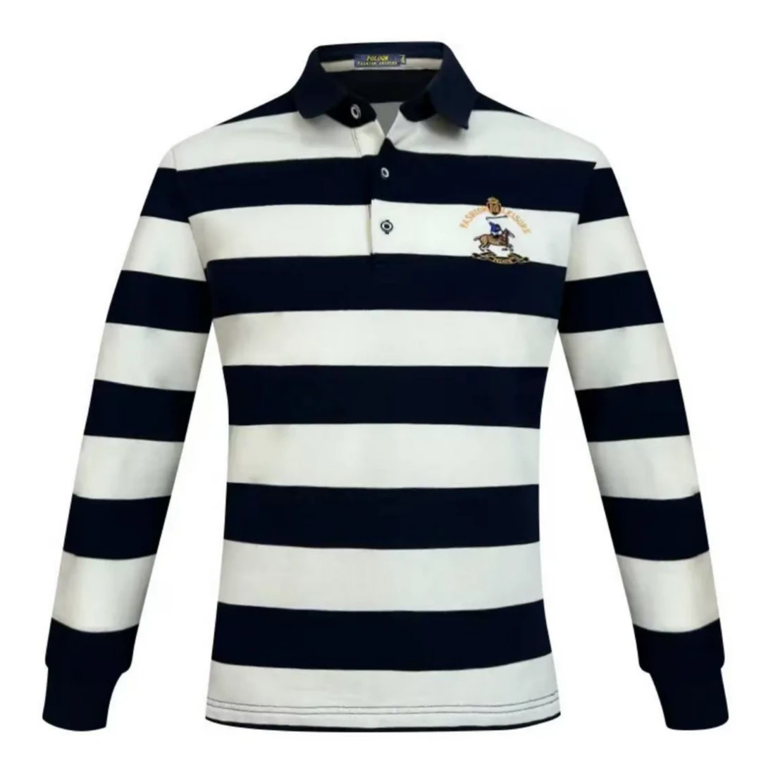 003男士翻领春秋男款长袖针织条纹经典商务阿克苏长绒棉POLO衫